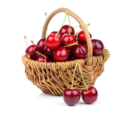 Fresh Red Cherries In A Woven Basket