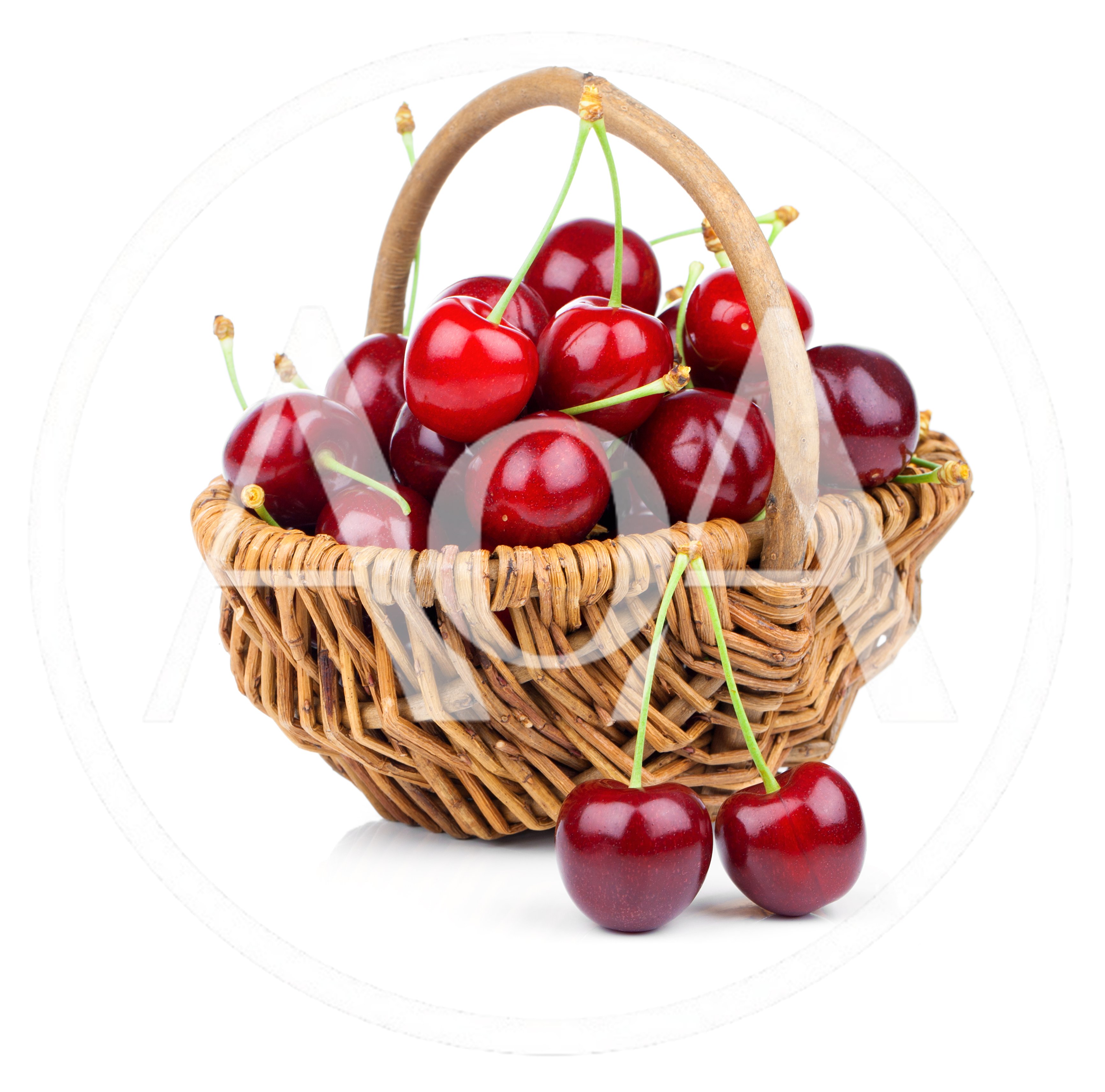 Fresh Red Cherries In A Woven Basket