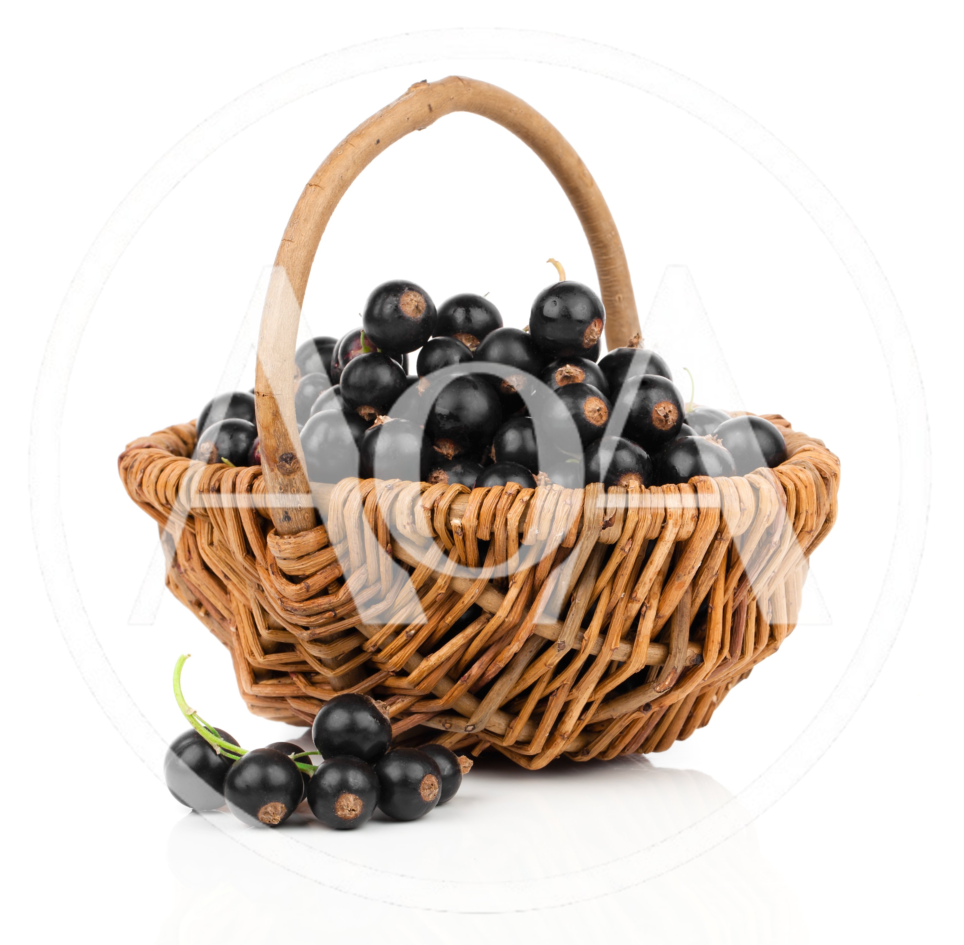 Fresh Blackcurrants In A Woven Wicker Basket
