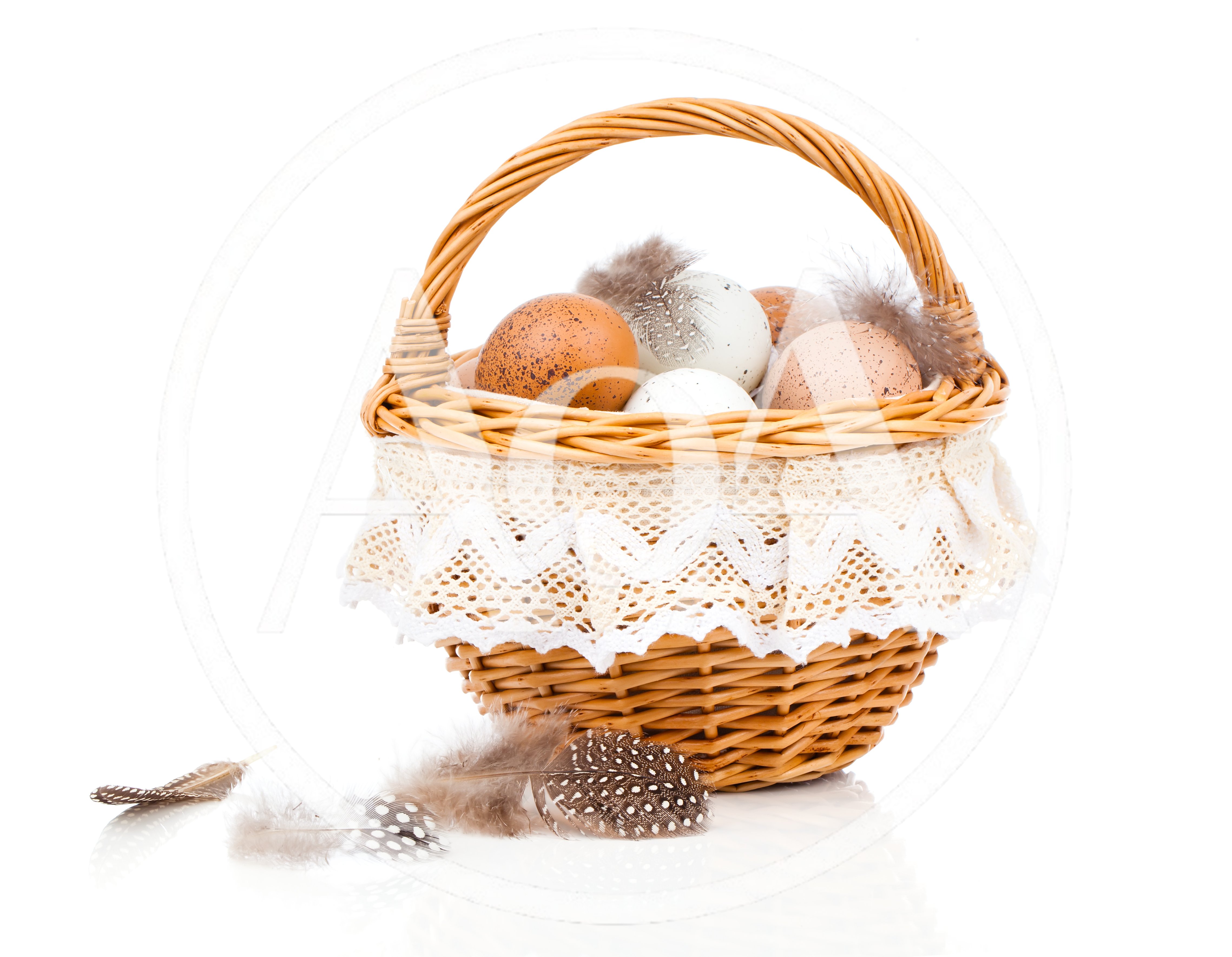 Wicker Basket Filled With Speckled Easter Eggs