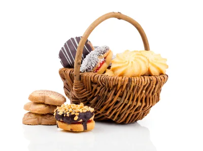 Assorted Cookies In A Wicker Basket