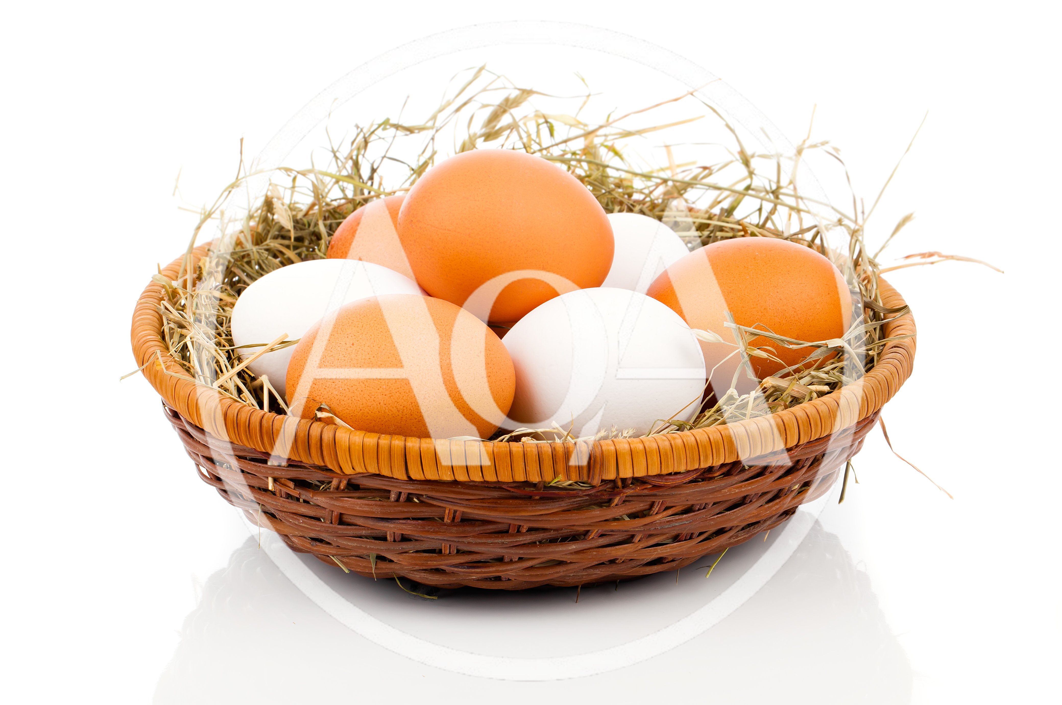 Fresh Chicken Eggs In A Woven Basket
