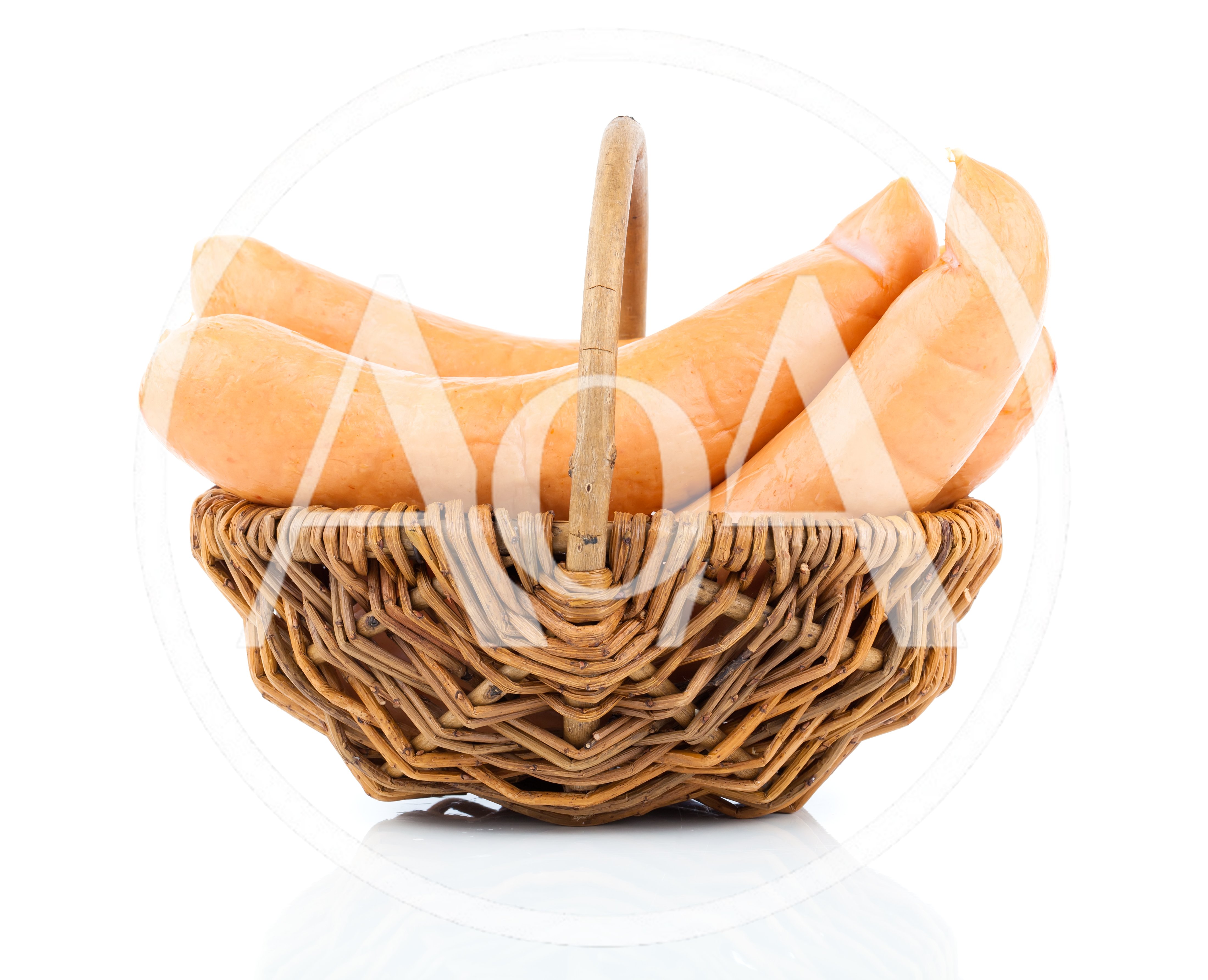 Fresh Sausages In A Woven Wicker Basket