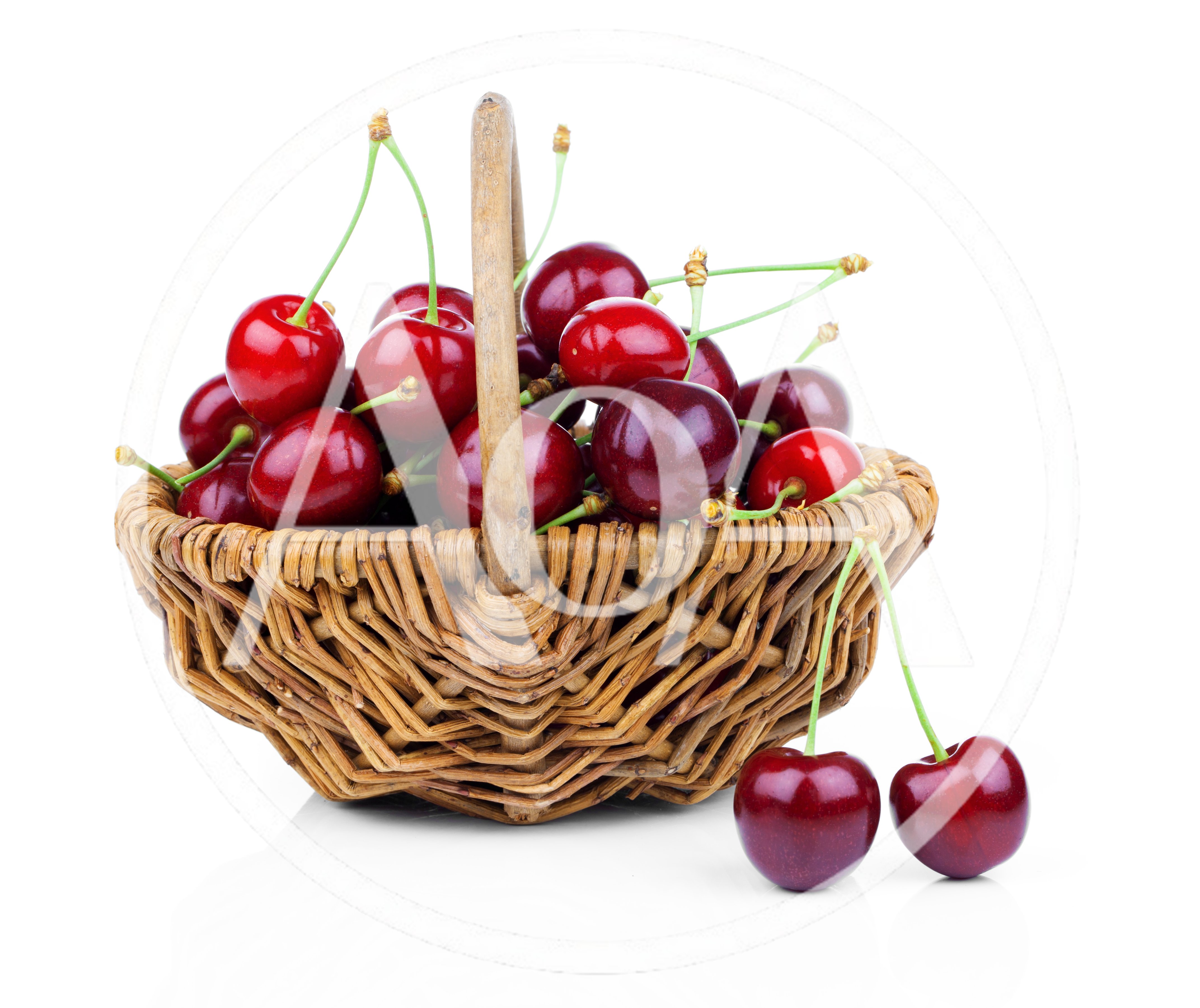 Fresh Red Cherries In A Woven Basket