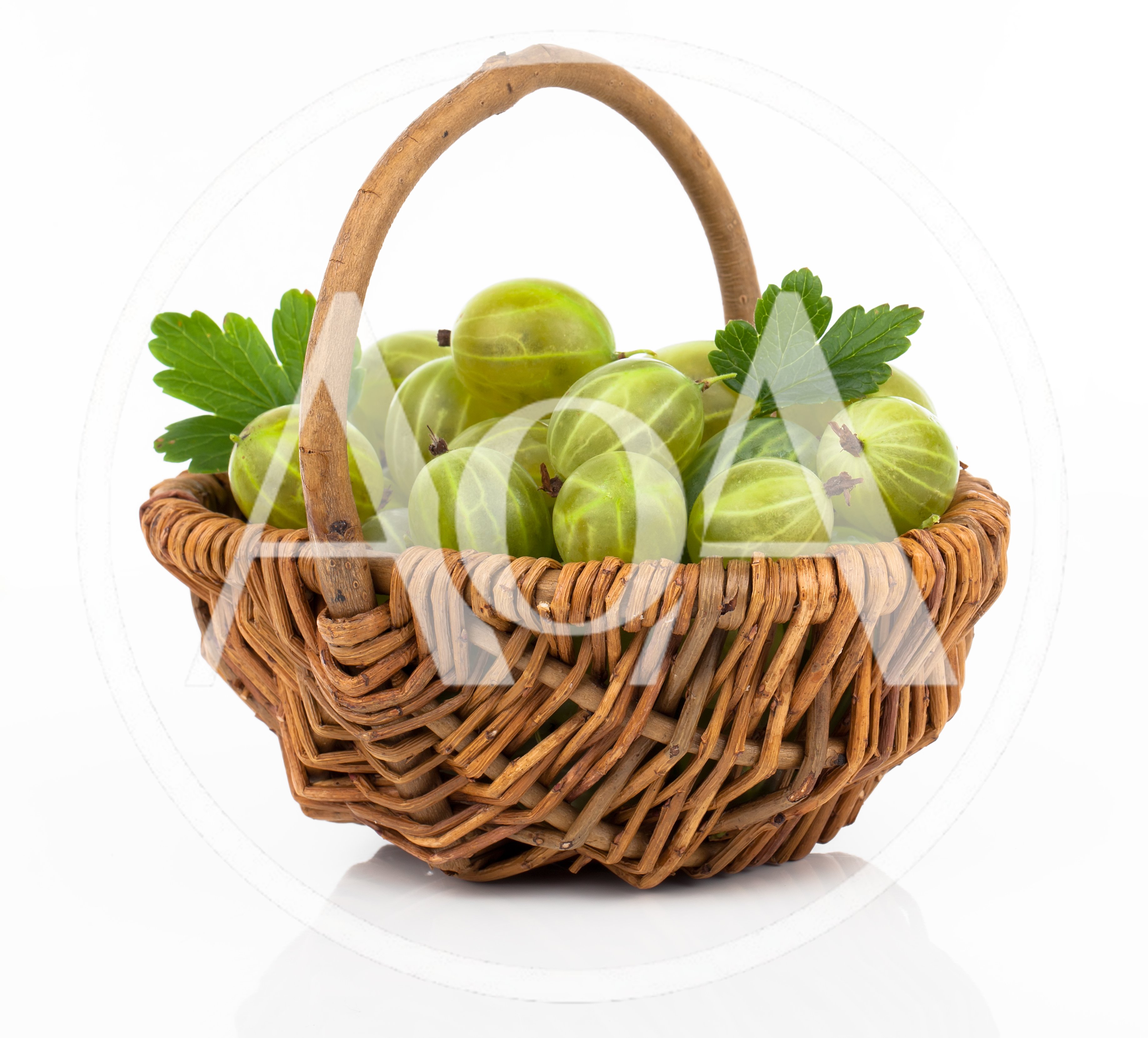 Fresh Green Gooseberries In A Woven Basket