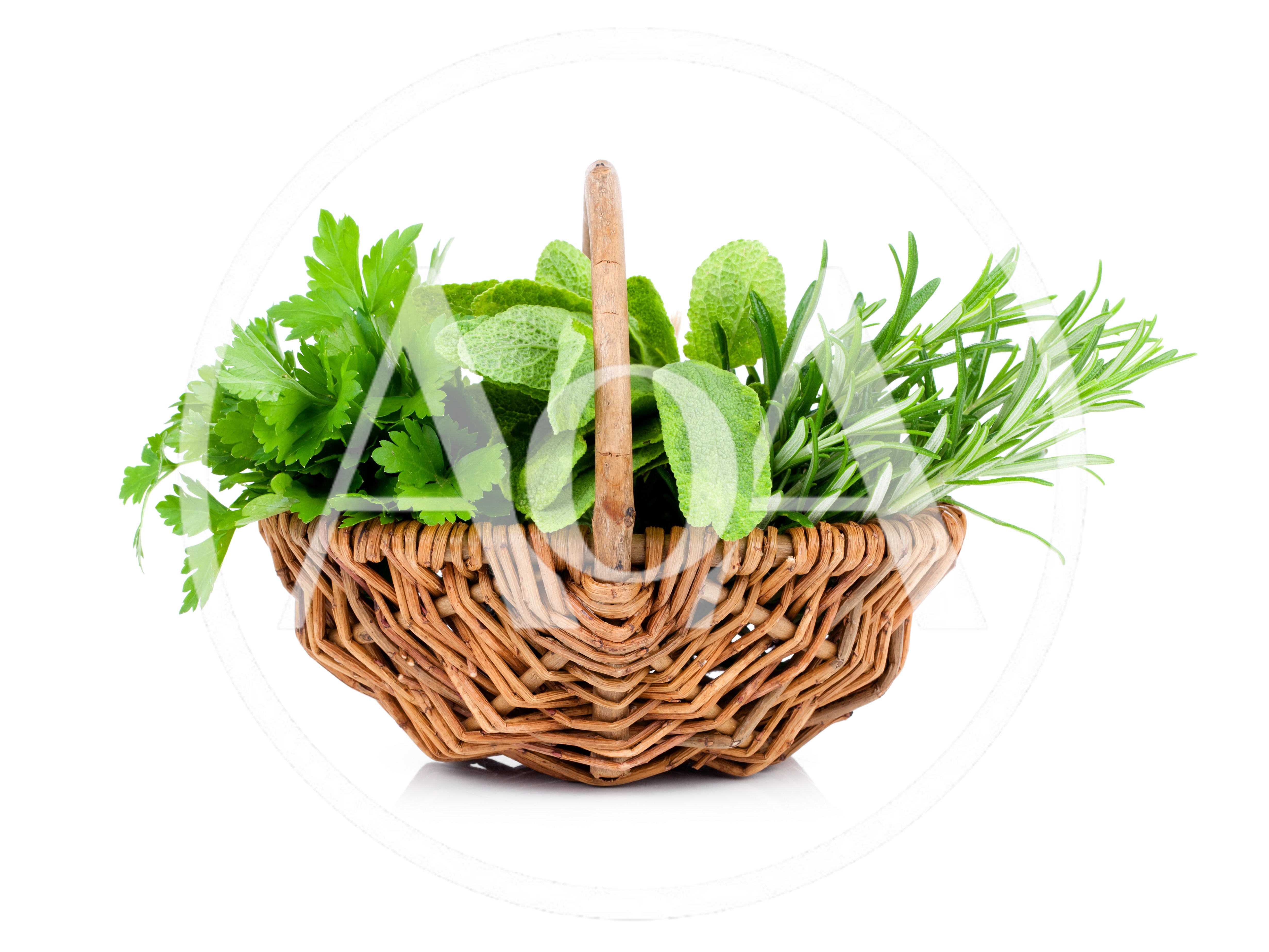 Fresh Culinary Herbs In A Woven Basket