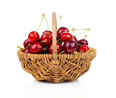 Fresh Red Cherries In A Woven Basket