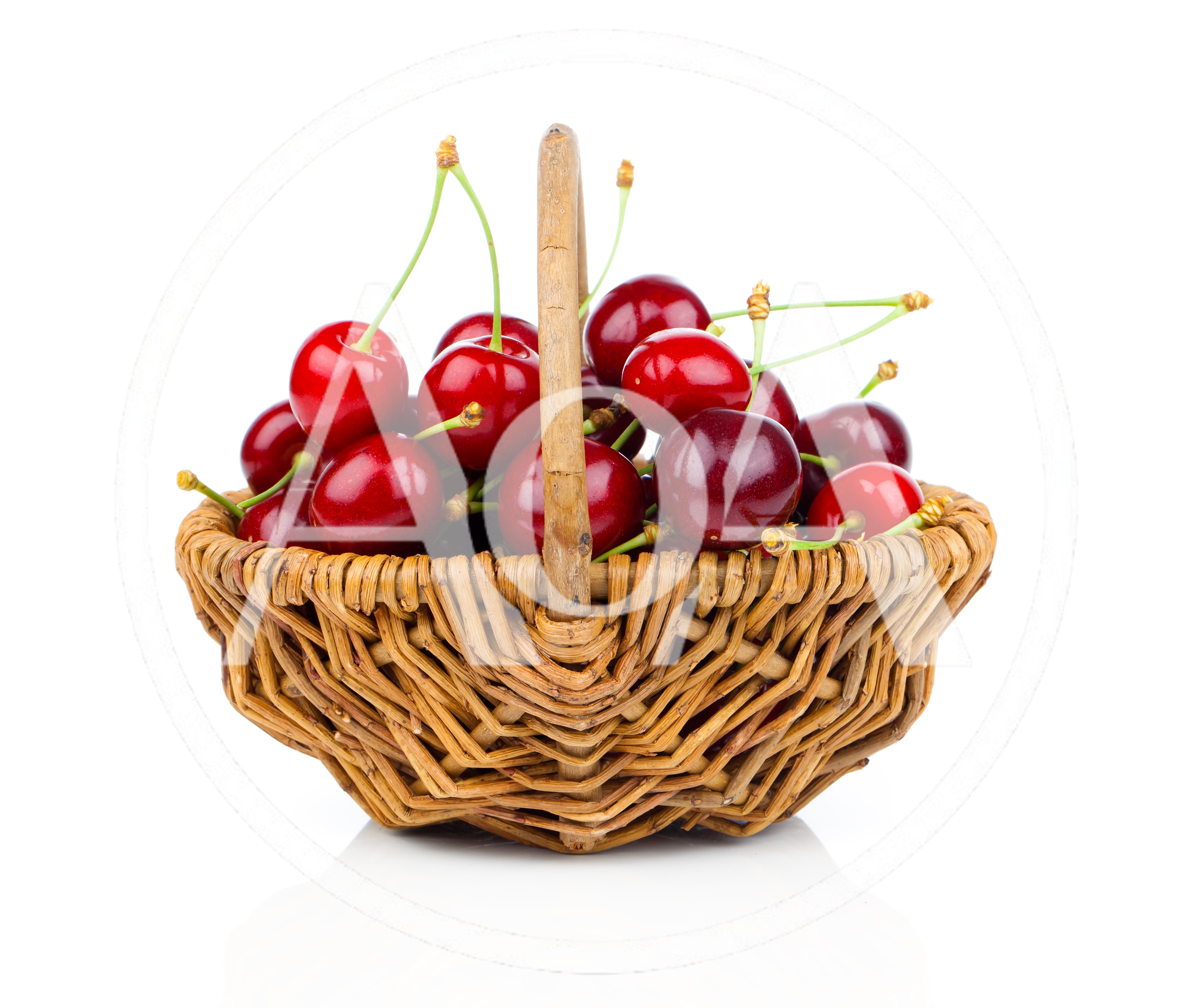 Fresh Red Cherries In A Woven Basket