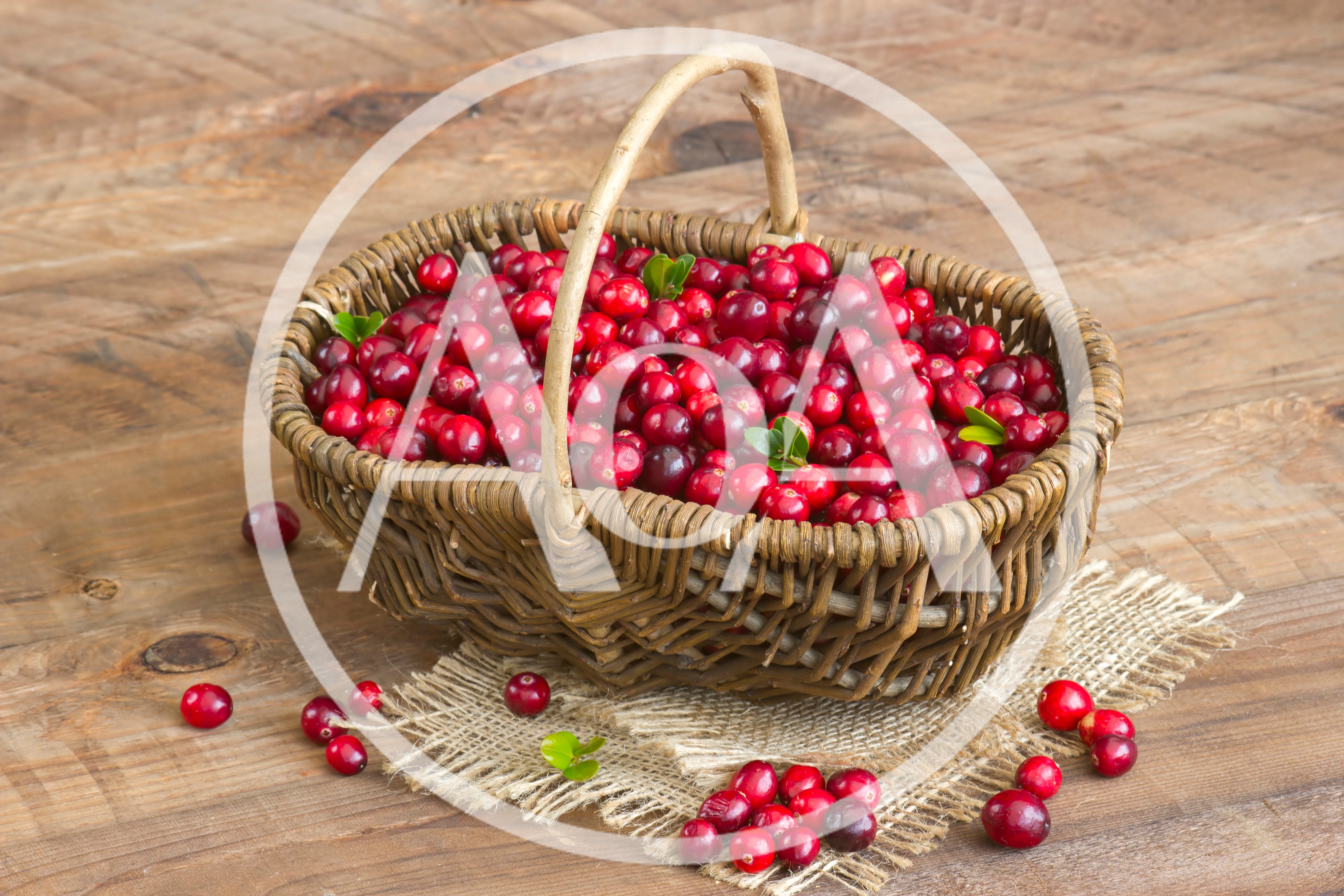 Fresh Cranberries In A Woven Basket On Wood