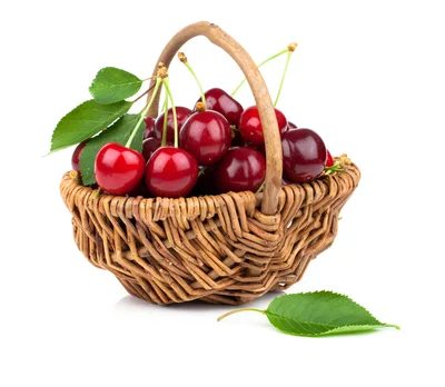 Fresh Red Cherries In A Woven Basket
