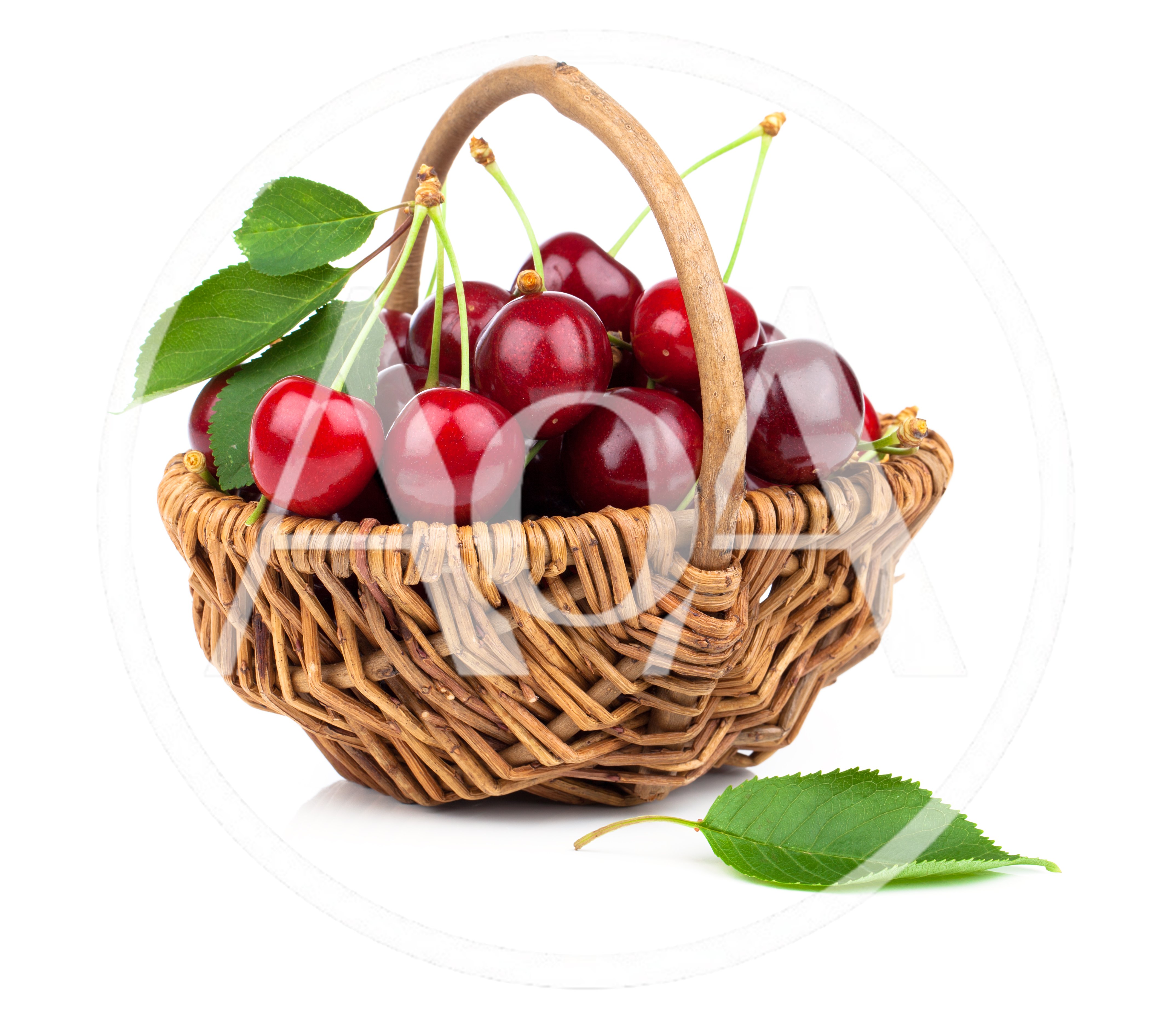 Fresh Red Cherries In A Woven Basket