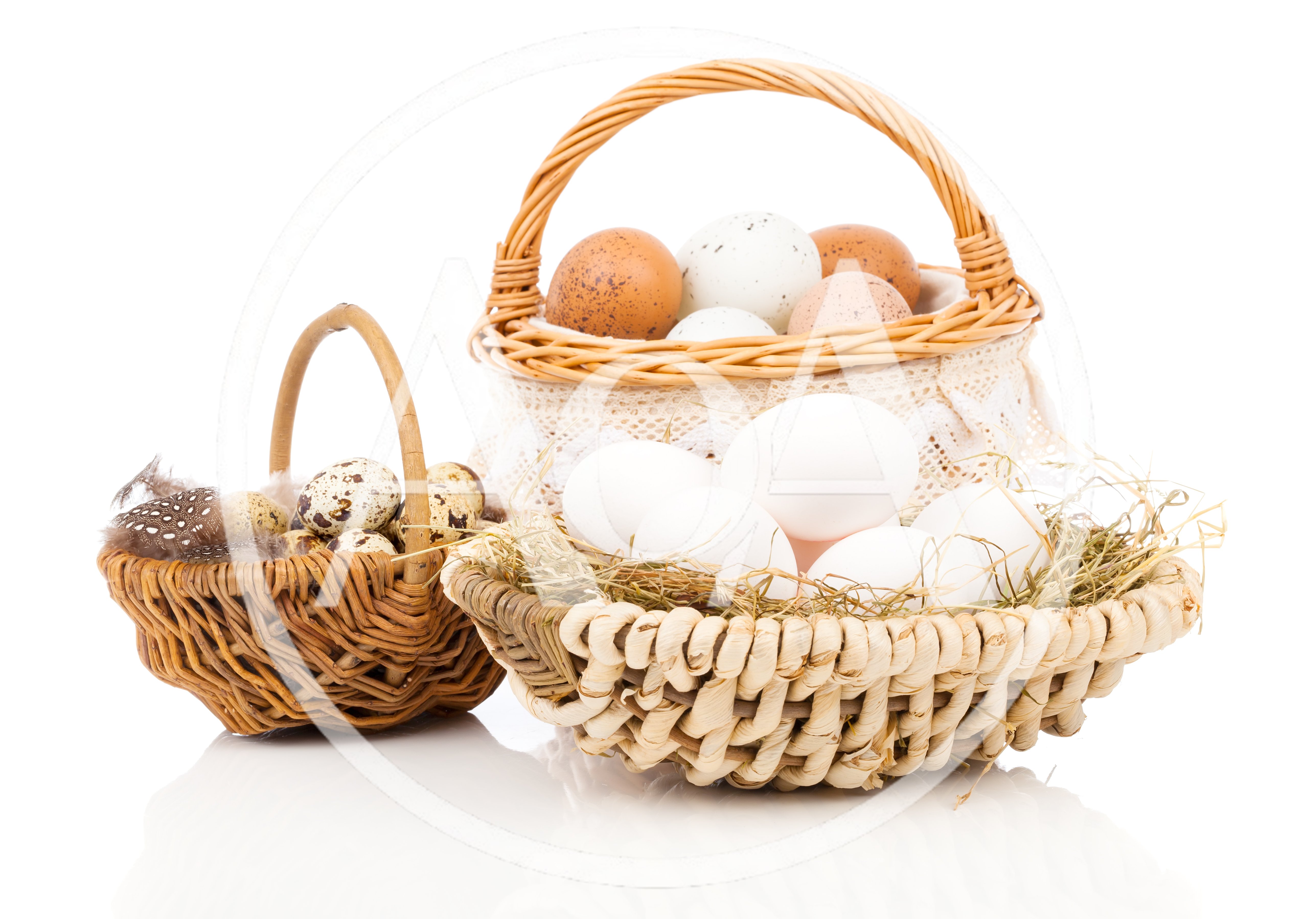 Three Wicker Baskets Filled With Assorted Easter Eggs