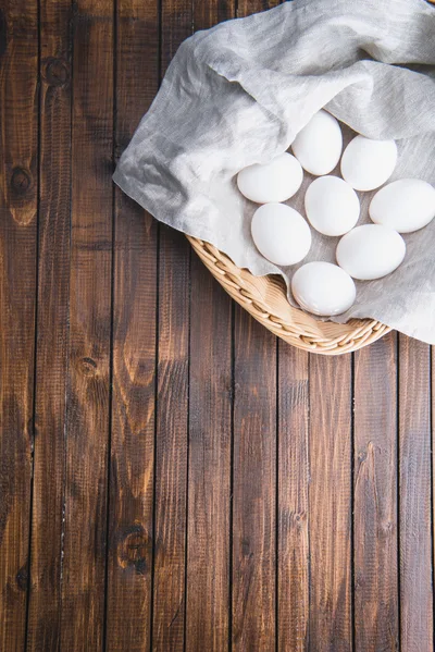 White Chicken Eggs In A Wicker Basket