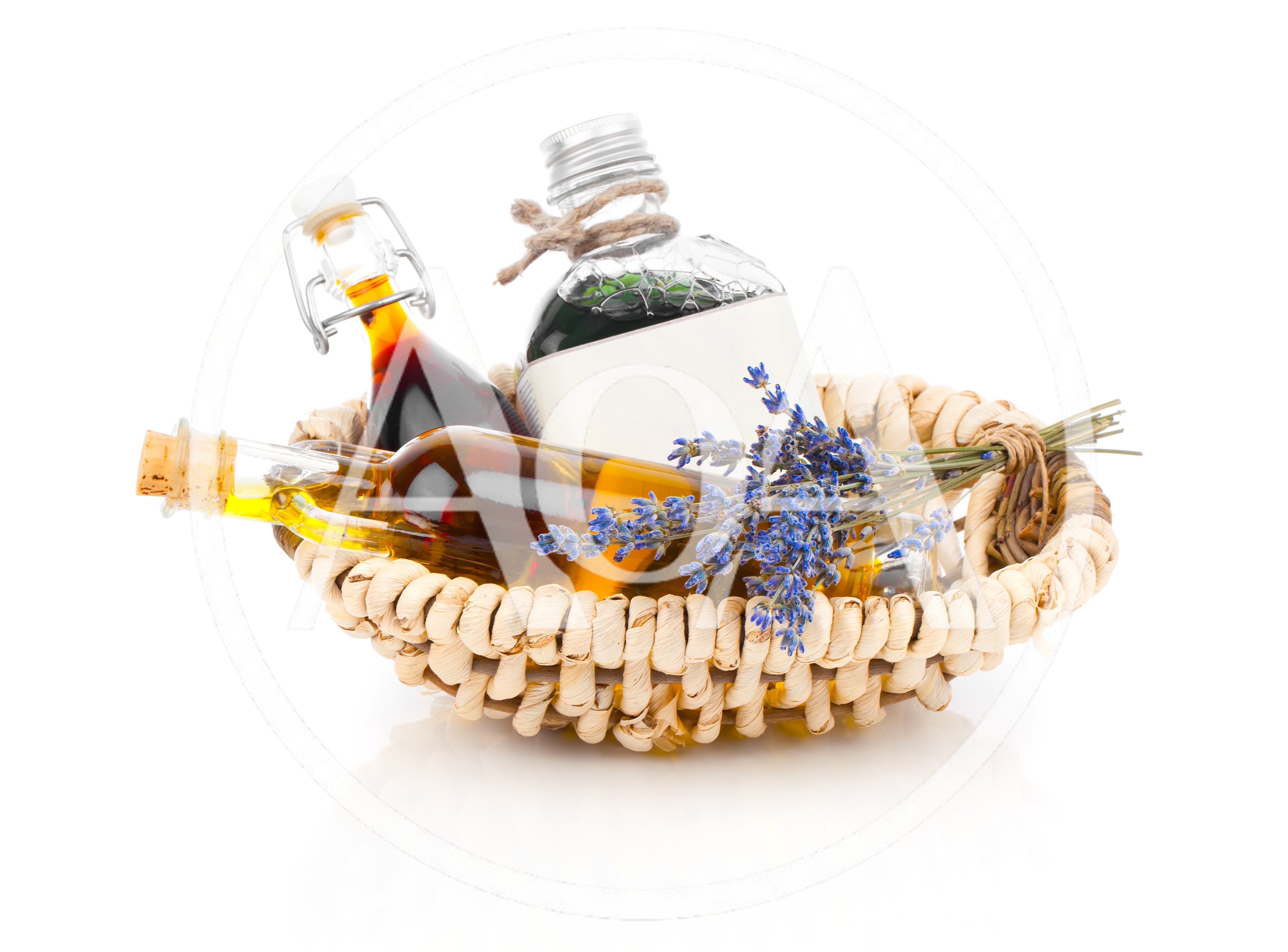 Wicker Basket With Essential Oils And Lavender