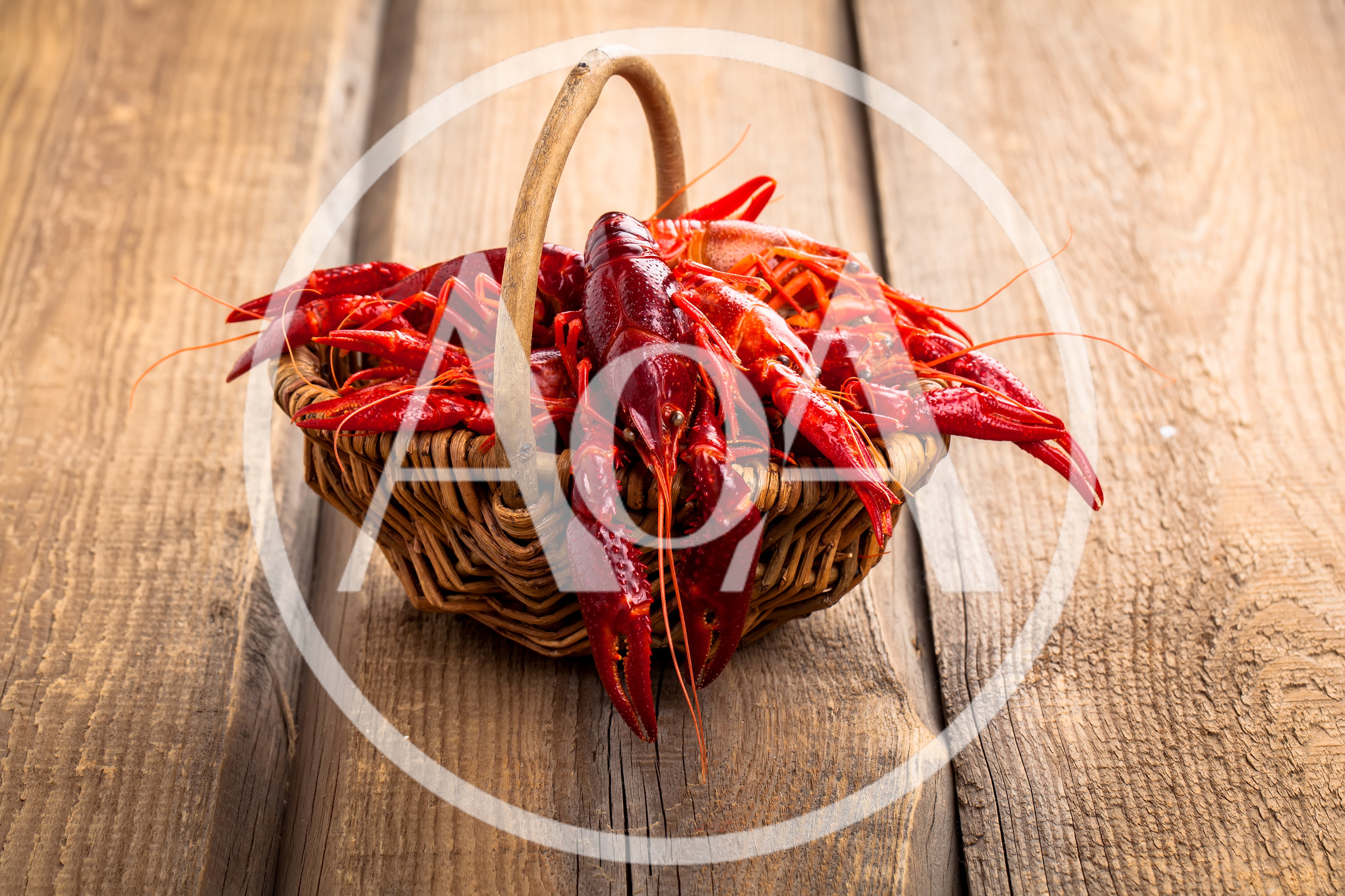 Fresh Boiled Crawfish In A Wicker Basket