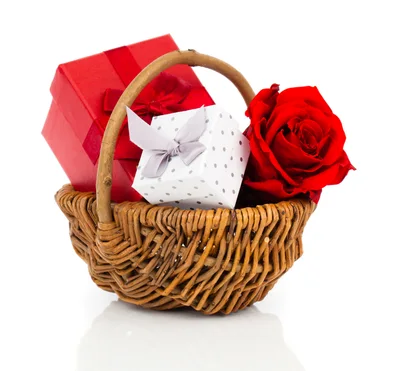 Gift Basket With Red Rose And Presents