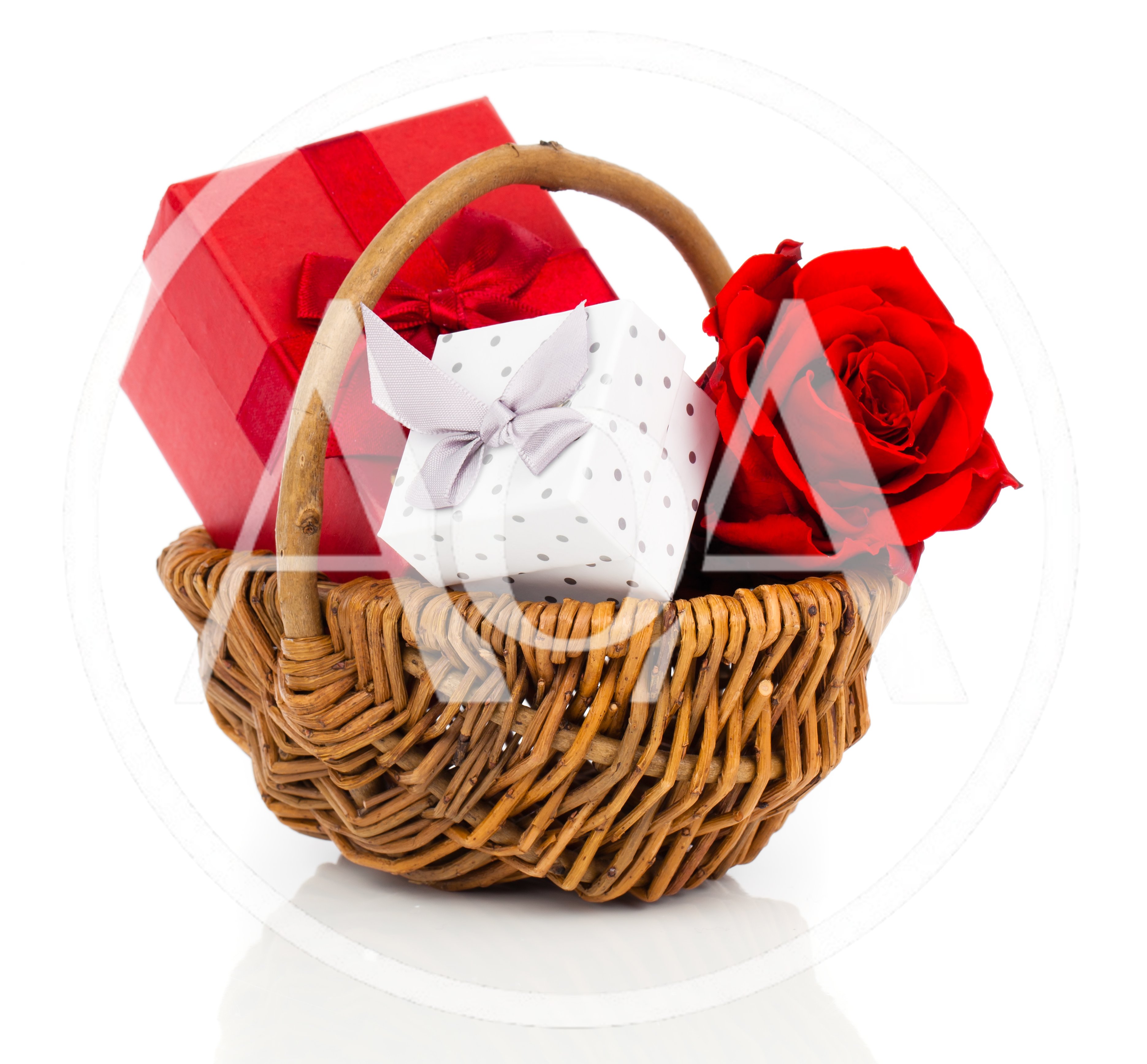 Gift Basket With Red Rose And Presents