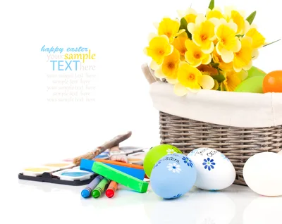 Easter Basket with Daffodils and Decorated Eggs