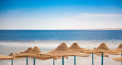 Straw Beach Umbrellas Overlooking The Red Sea