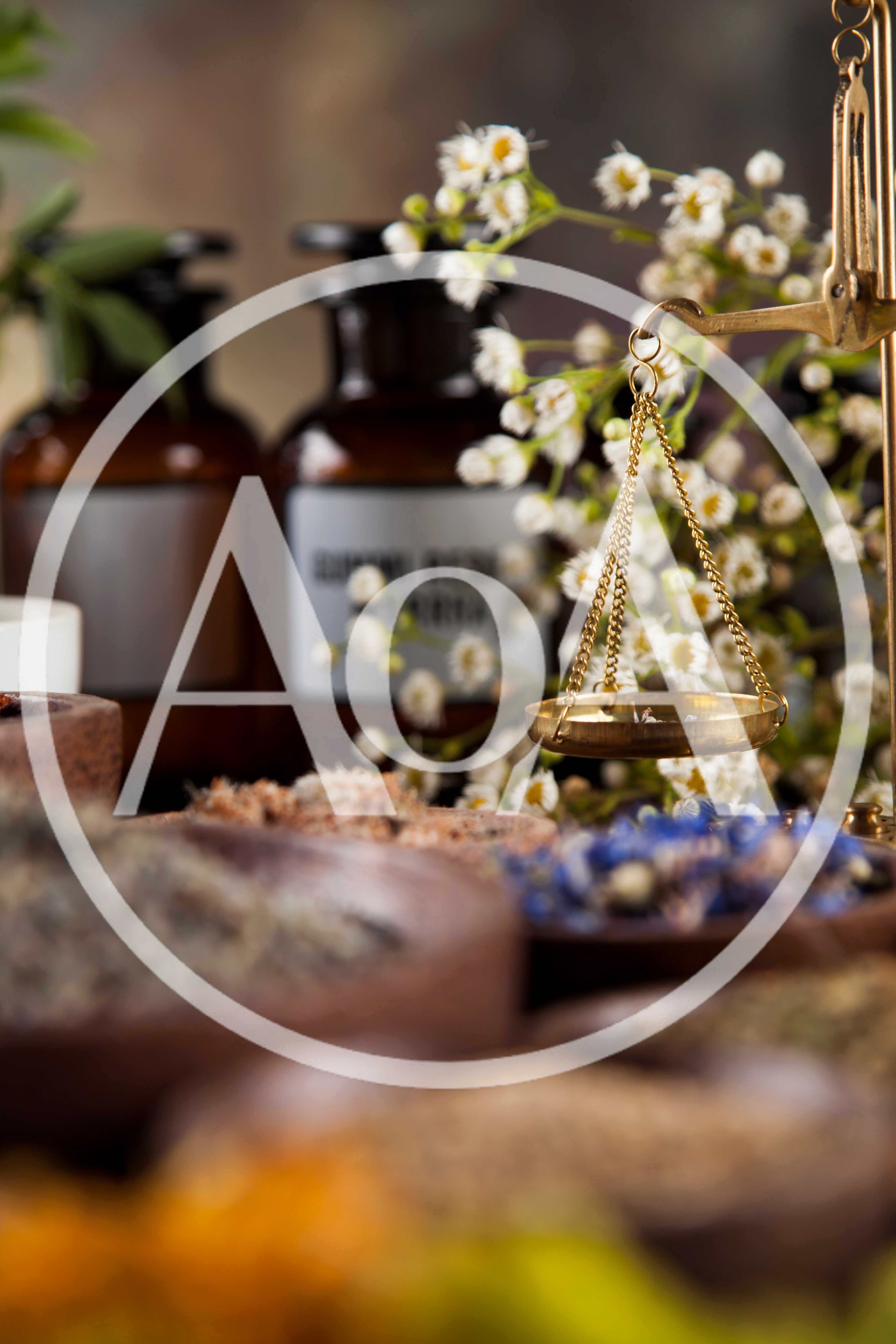 Herbal Medicine Preparation With Apothecary Scales And Dried Herbs