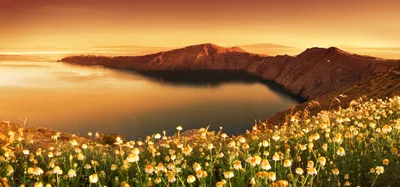 Panoramic View Of Santorini Caldera At Golden Hour