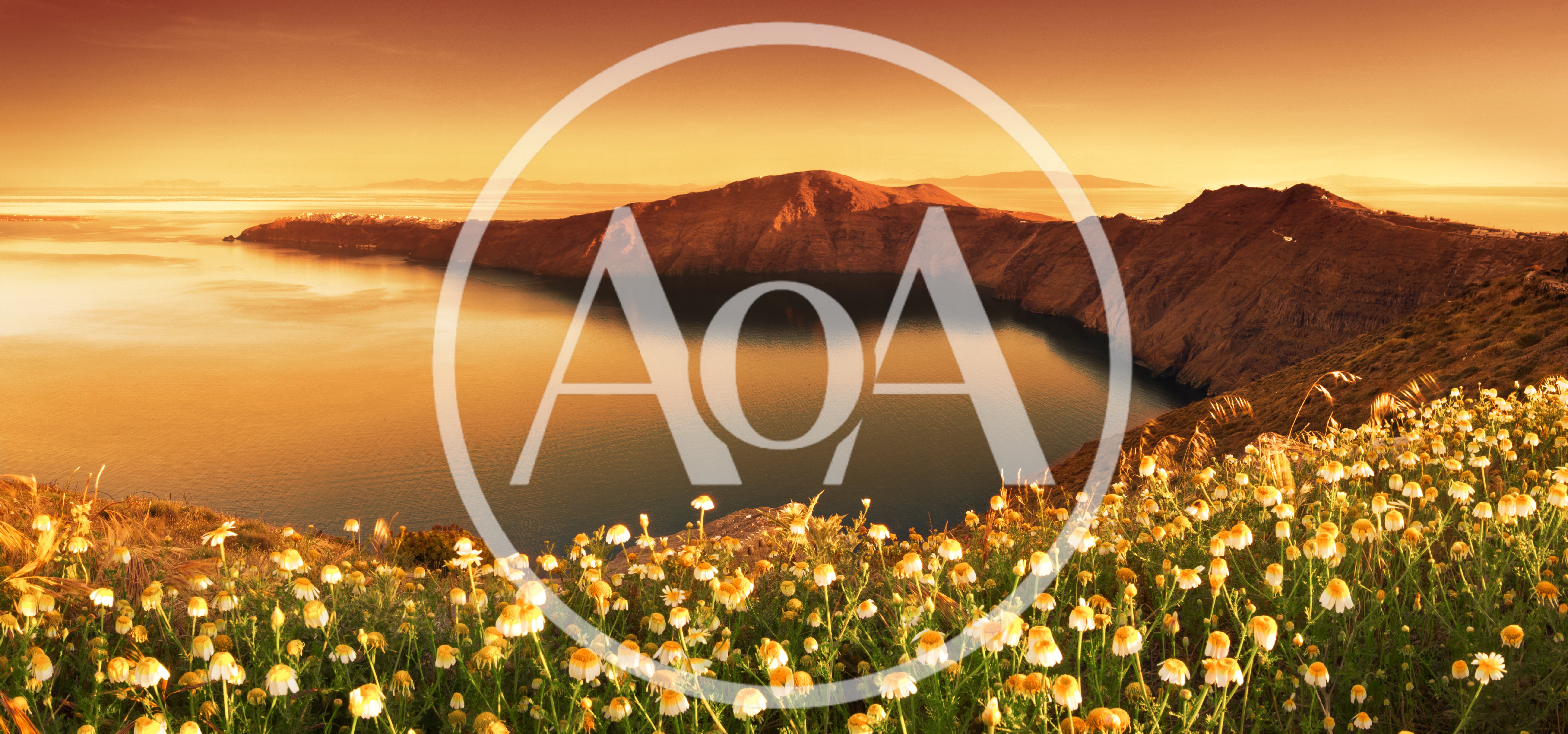 Panoramic View Of Santorini Caldera At Golden Hour