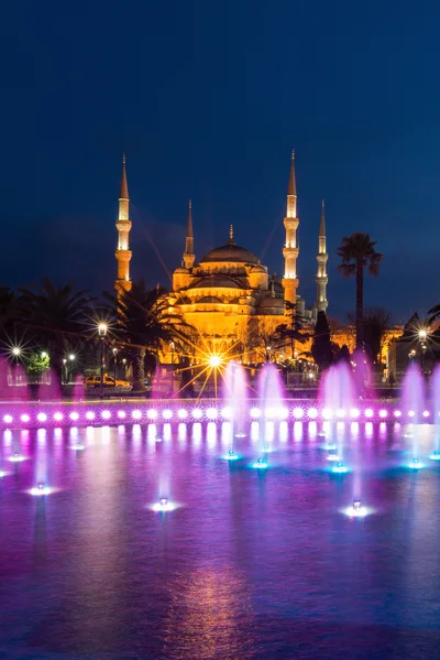 The Blue Mosque Illuminated At Night In Istanbul