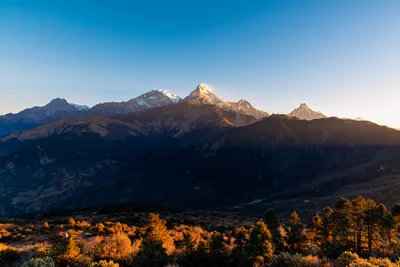 Sunrise Over The Annapurna Mountain Range In Nepal