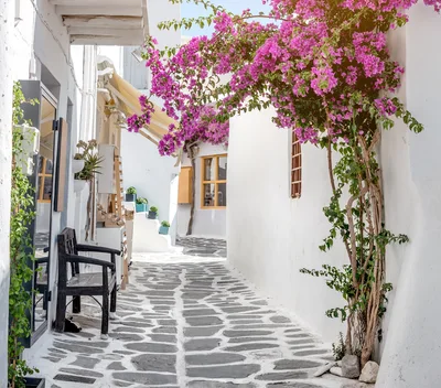 Narrow Cobblestone Alleyway In Mykonos Greece