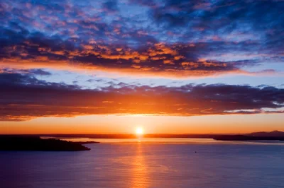Aerial View Of A Vibrant Sunset Over Puget Sound