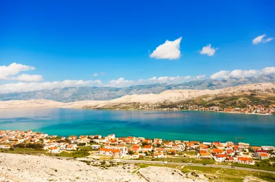 Panoramic View Of Pag Town And Bay In Croatia