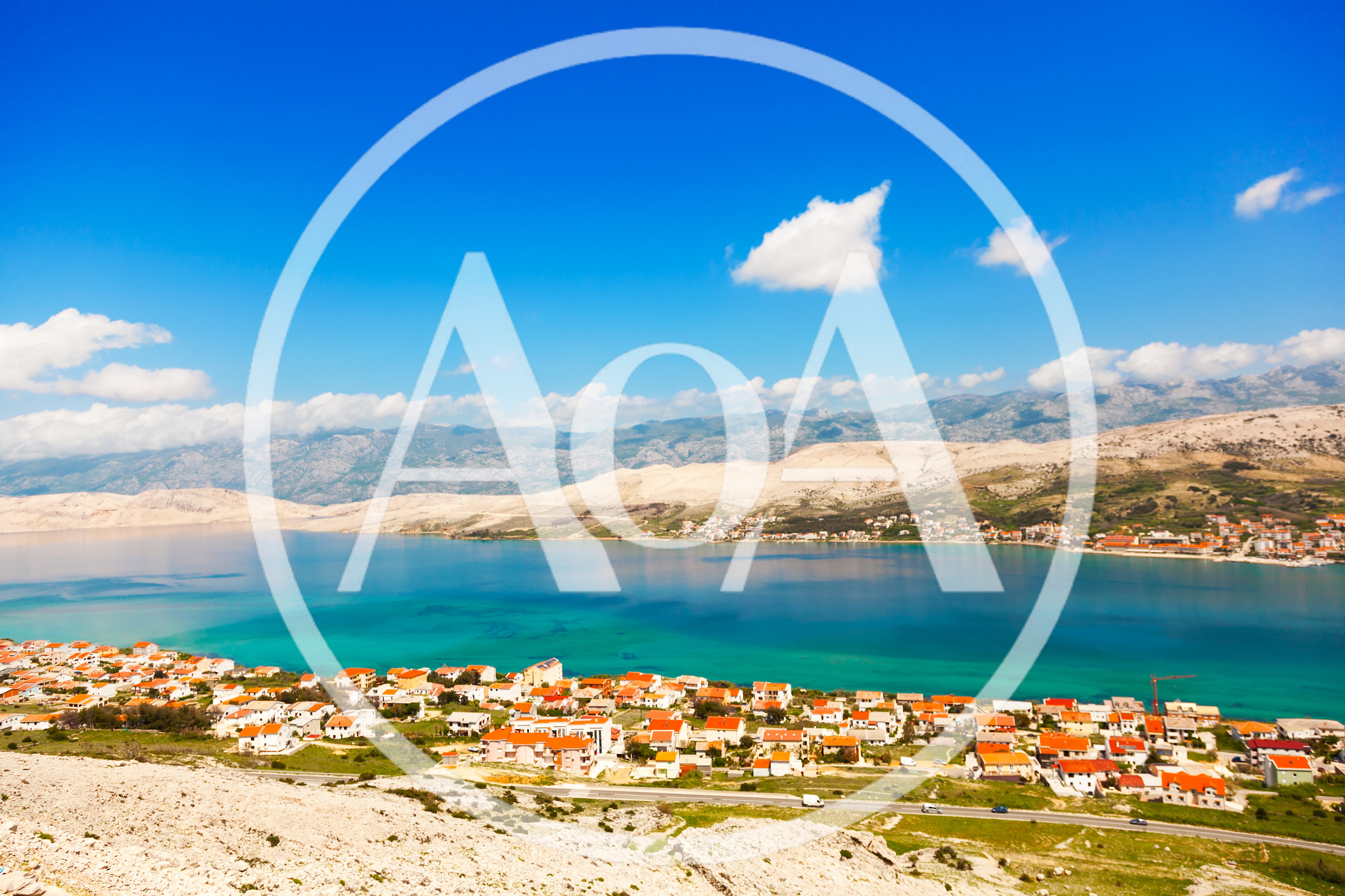Panoramic View Of Pag Town And Bay In Croatia