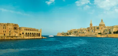 Panoramic View Of Valletta Harbor In Malta
