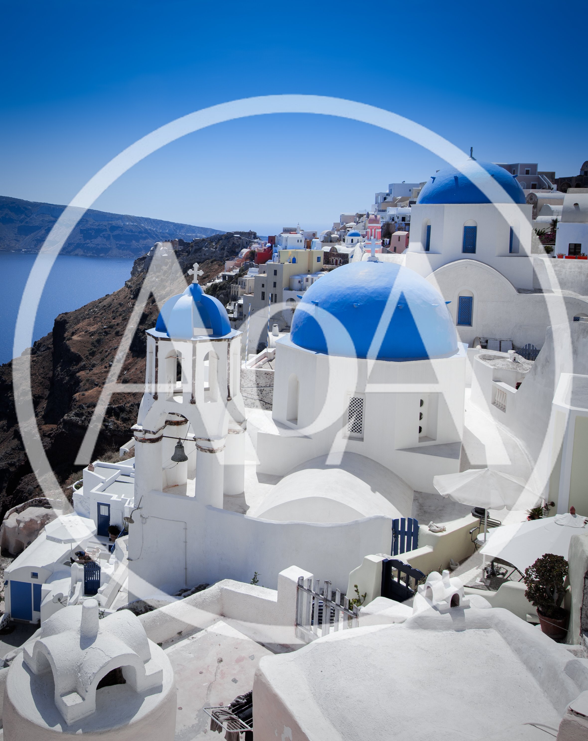 Iconic Blue Domed Churches In Oia Santorini Greece