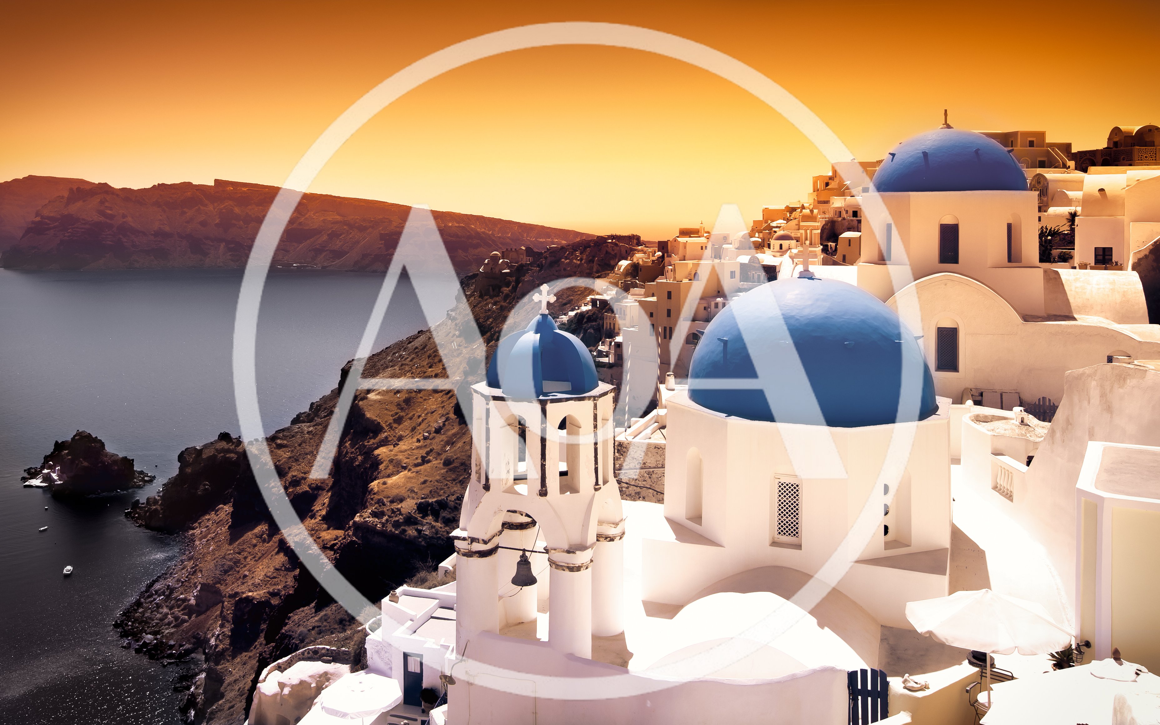 Iconic Blue Domed Churches In Oia Santorini Greece