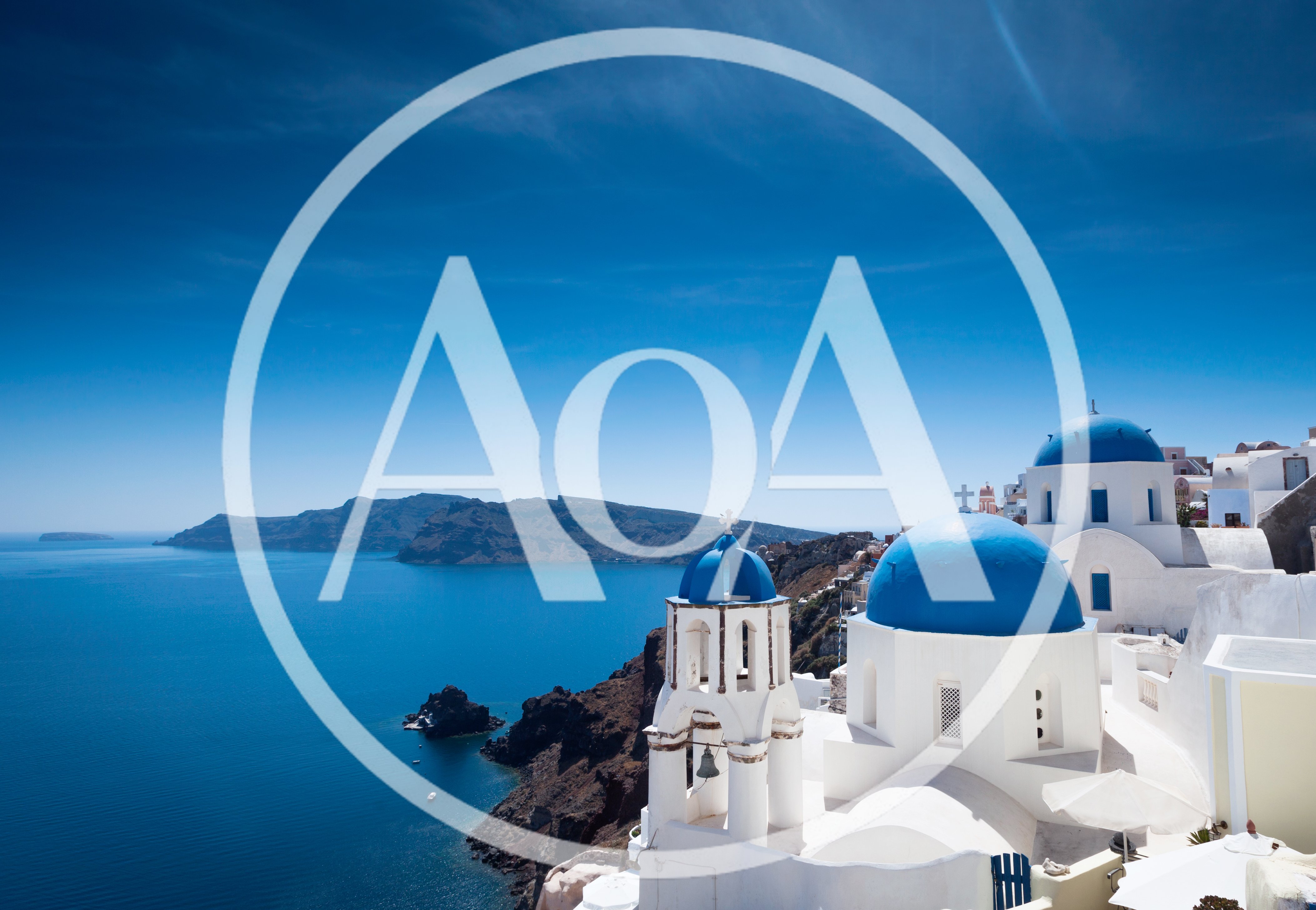 Iconic Blue Domed Churches In Oia Santorini Greece