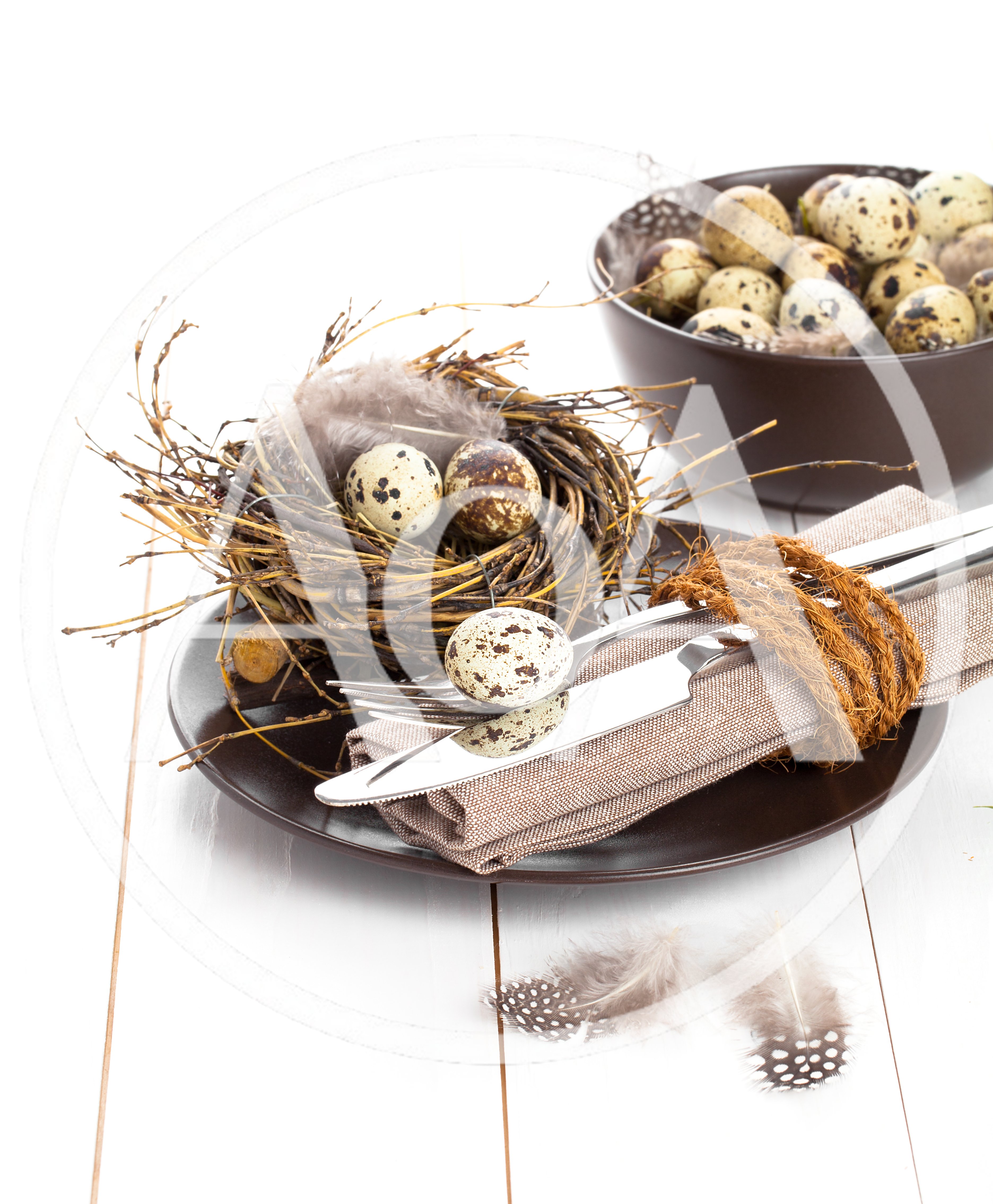 Easter Table Setting With Quail Eggs And Nest