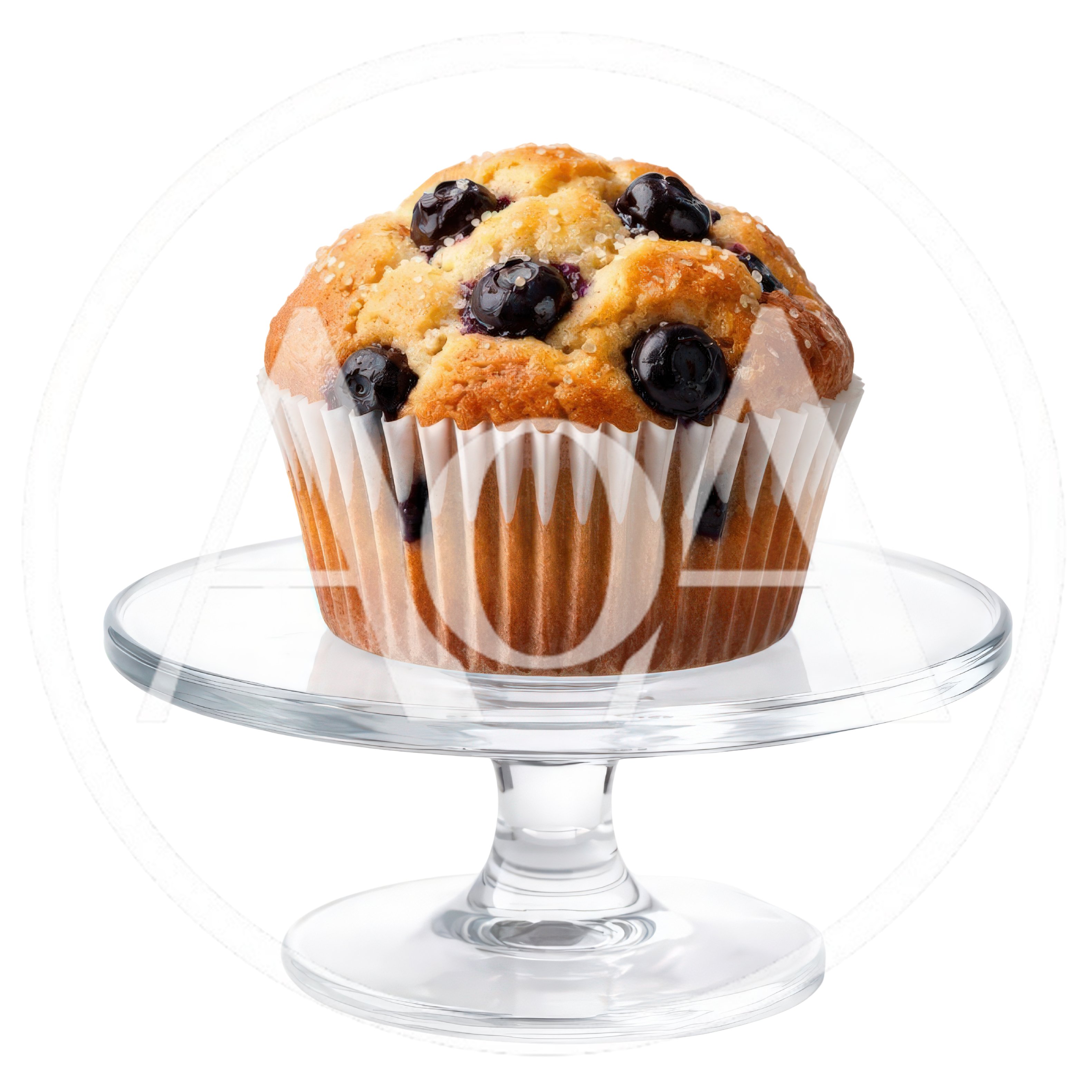 Blueberry Muffin On A Glass Cake Stand