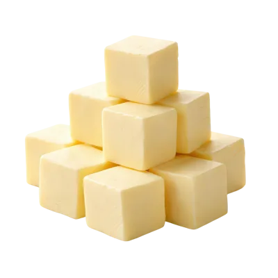 Stack Of Fresh Butter Cubes On White Background