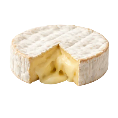 A Wheel Of Creamy Brie Cheese With A Slice Cut