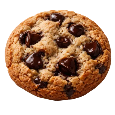 Single Chocolate Chip Cookie Isolated On Black Background