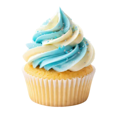 Single Vanilla Cupcake With Blue And White Swirled Frosting