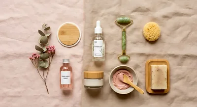 Flat Lay Of Natural Skincare Products And Accessories