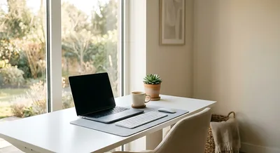 Minimalist Home Office Setup With Laptop And Plant
