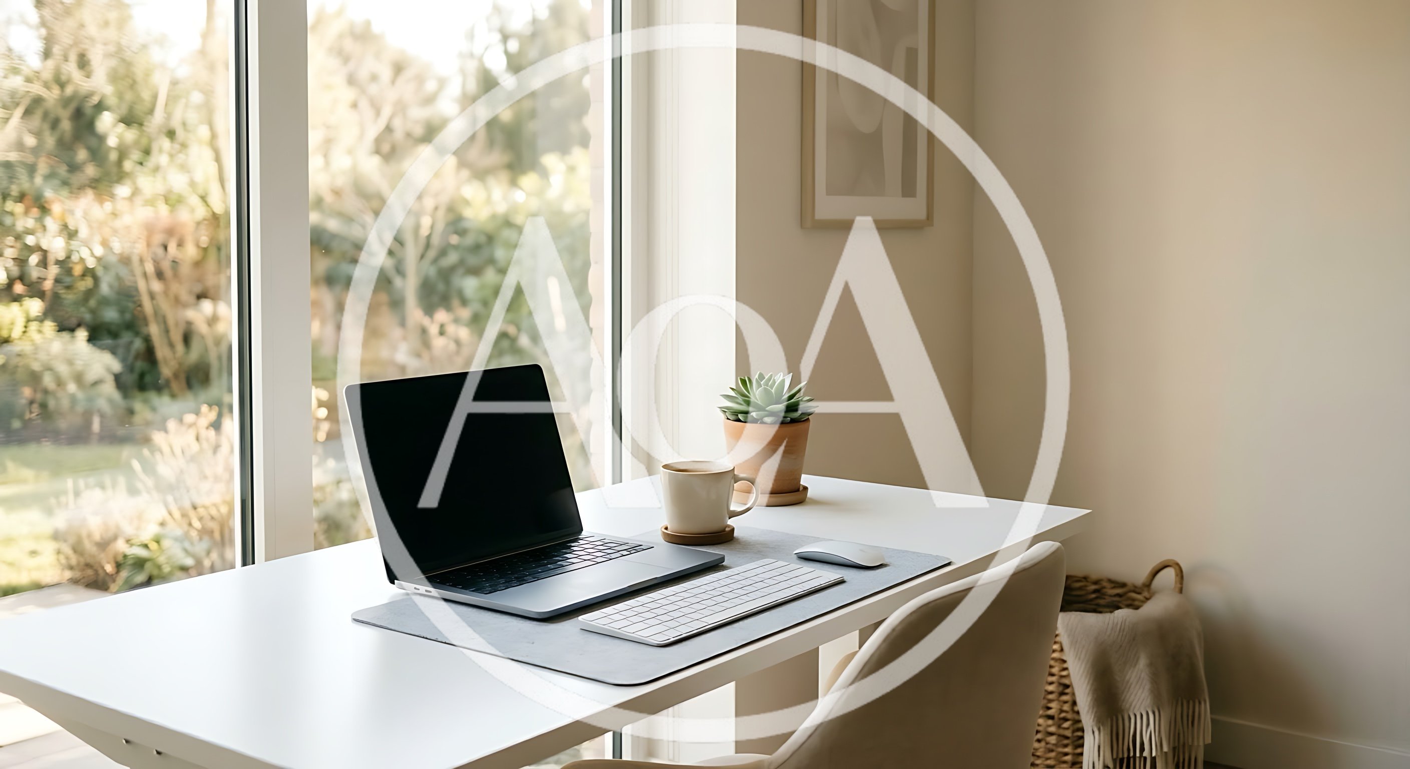 Minimalist Home Office Setup With Laptop And Plant