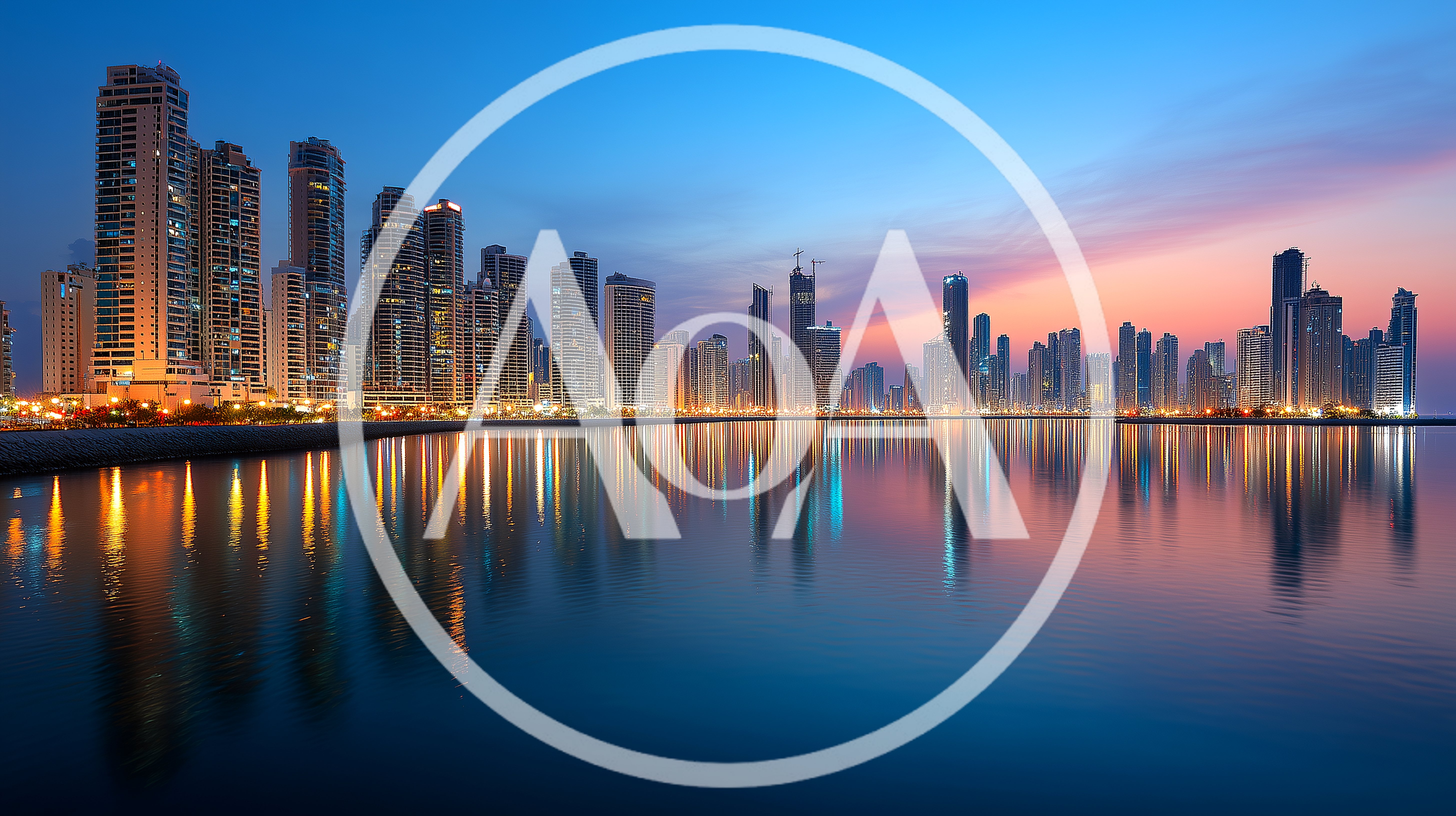 Panoramic Skyline Of Sharjah City At Sunset