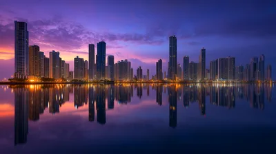 Panama City Skyline Reflection at Sunset