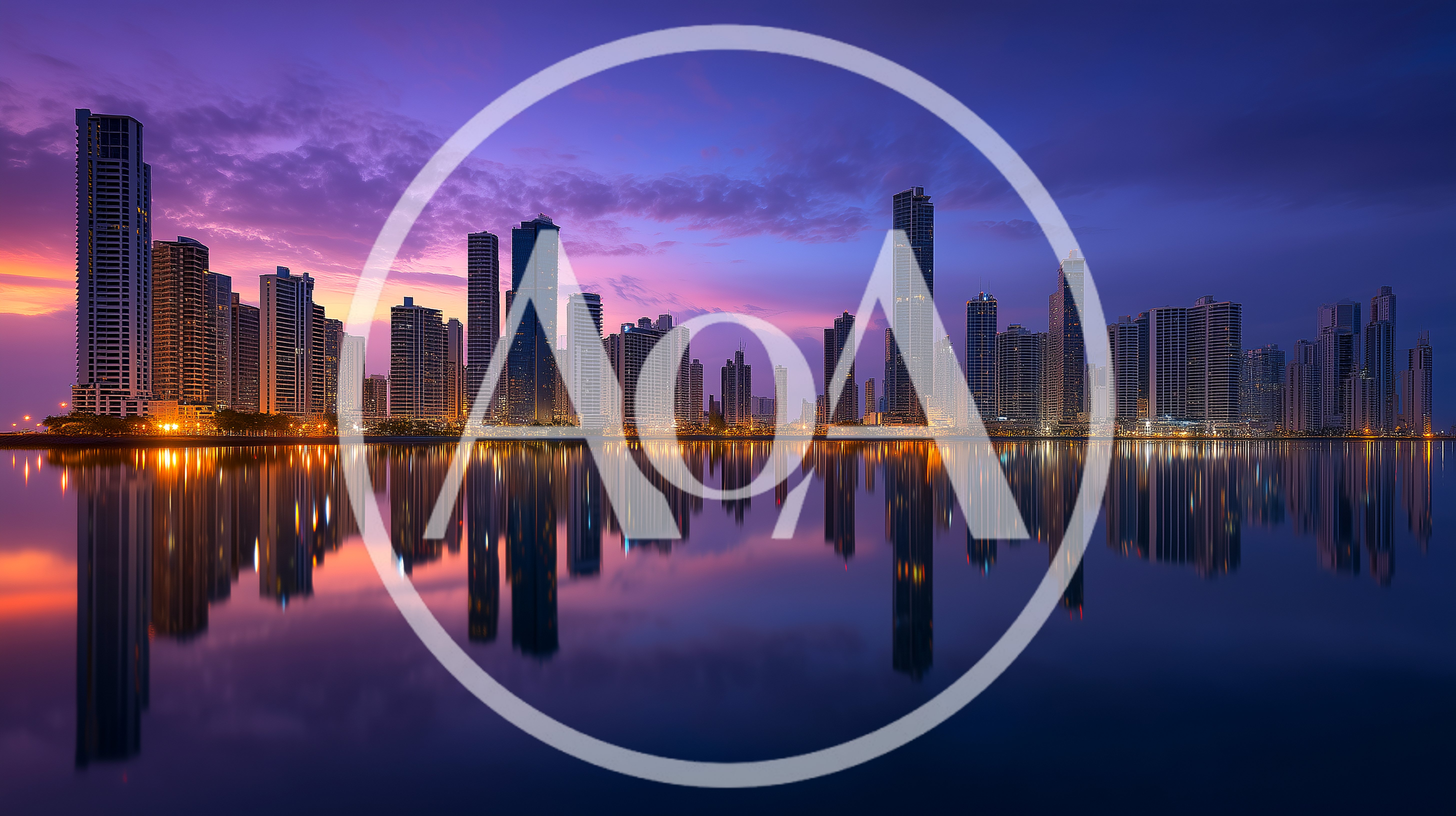 Panama City Skyline Reflection at Sunset
