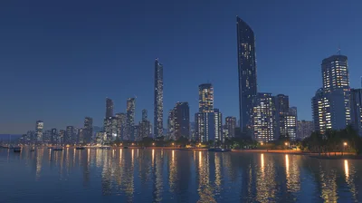 Gold Coast Skyline At Twilight Over The Water