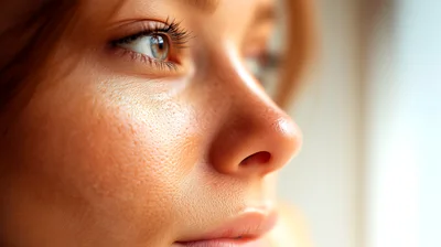 Close Up Portrait Of A Young Woman Looking Away